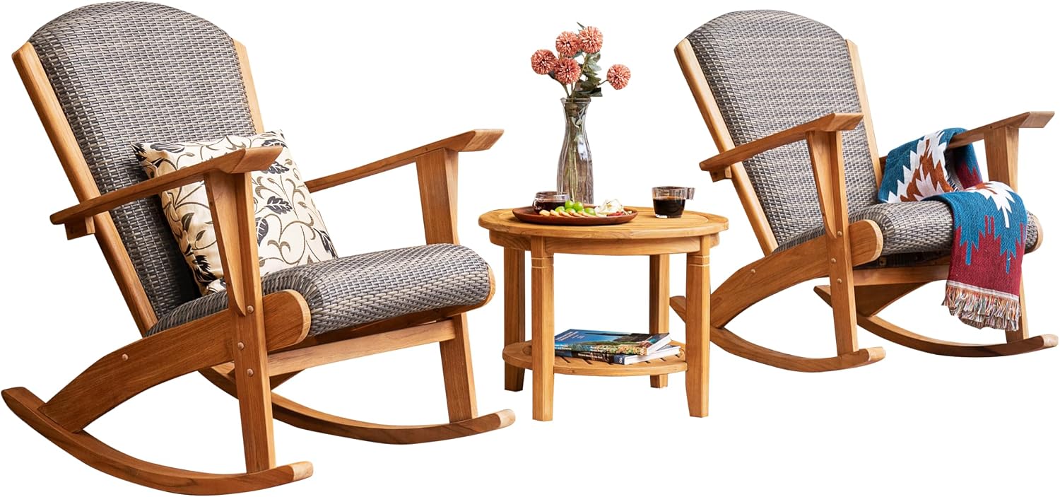 Cambridge Casual Auburn 3-Piece Teak Patio Conversation Set Review: Durable Rocking Chairs for Backyard Patios