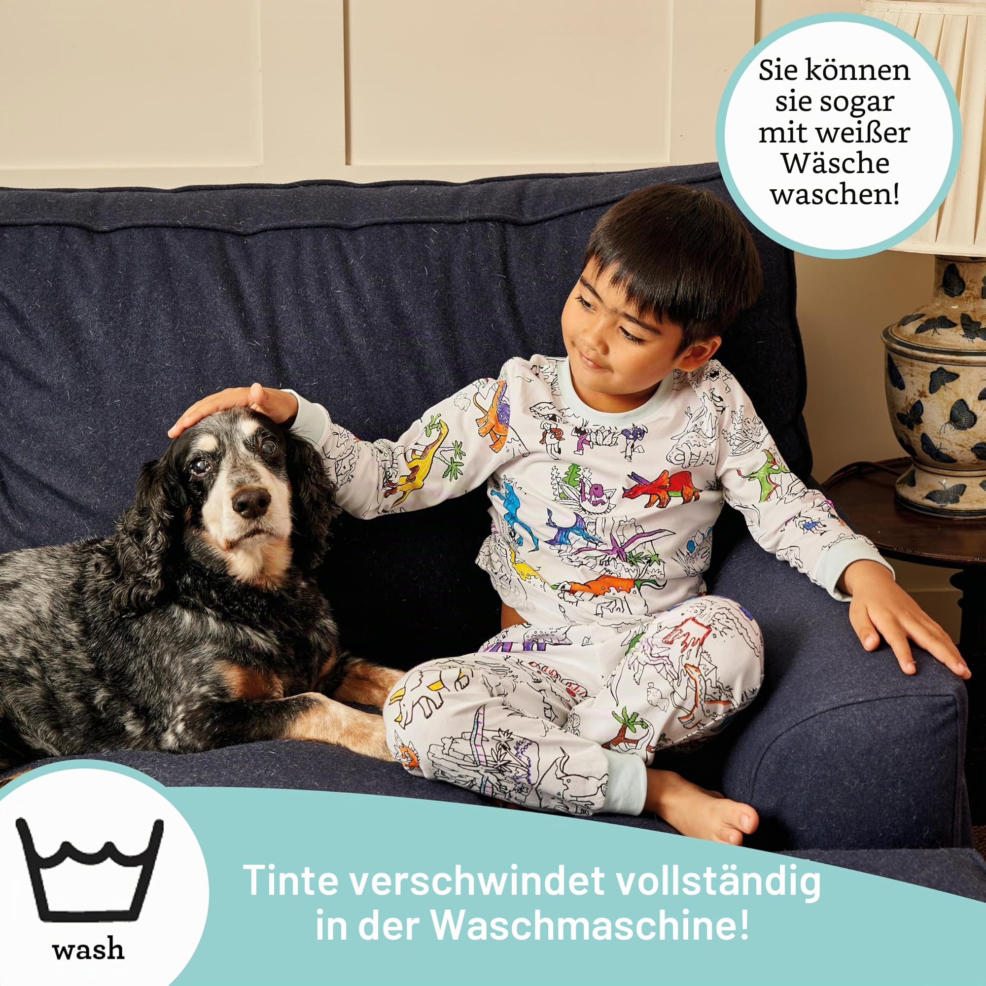 eatsleepdoodle Malpyjamas für Jungen und Mädchen, inklusive 10 abwaschbaren Stiften, Kinder-Malpyjamas aus 100% Baumwolle