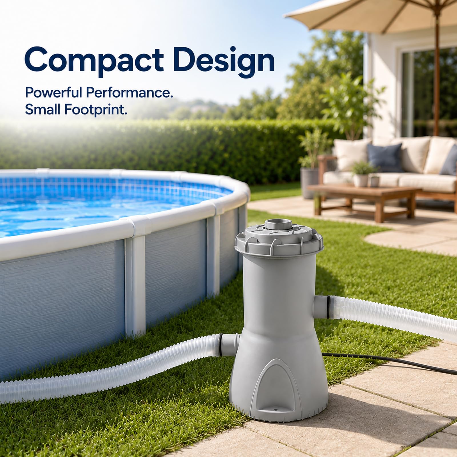 Denash Pompa Filtro per Piscina Fuori Terra da 1000 Galloni, Potente Pompa Filtro a Cartuccia, Efficiente per Piscina per Piscine Fuori Terra