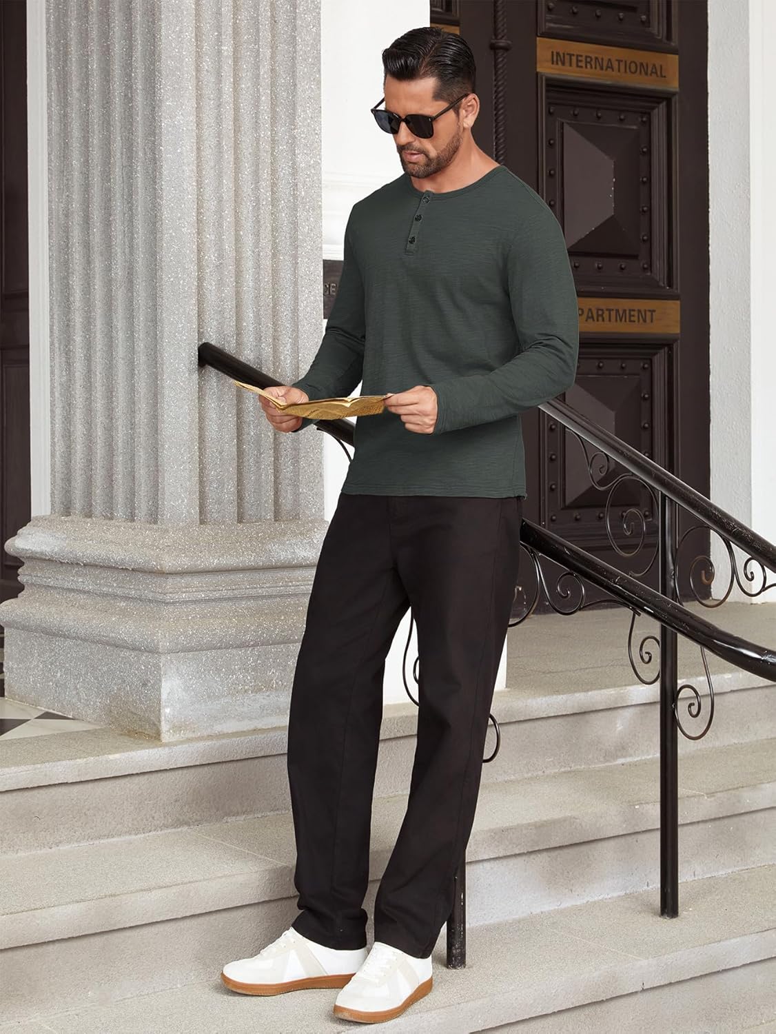 Hardaddy Men's Henley Long Sleeve Shirt Cotton 3-Button Placket Casual Crewneck T-Shirt for Men - Image 6