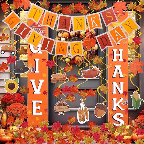 Miniatura 3 de Decoraciones de Acción de Gracias, pancarta colgante de remolinos de hojas de otoño, decoración para interiores y exteriores, hogar, escuela, oficina