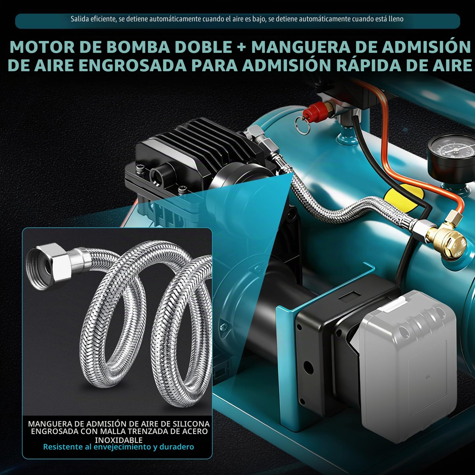 Compresor de Aire Inalámbrico Compatible con Makita 18V, Compresor Portátil 8L 8 Bar con Motor Sin Escobillas, Inflado Rápido para Coche, Moto y Bicicleta (Sin Batería ni Cargador)