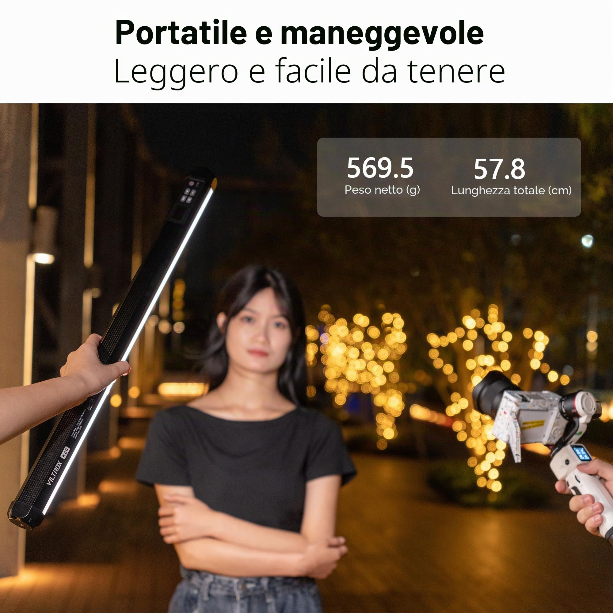 VILTROX K60 - Confezione da 2 luci LED RGB con controllo APP, palmare a 360° RGB tubo luce bacchetta per fotografia, dimmerabile 2500K-8500K, CRI97+, 26 scene di luce, display LCD, batteria 2200 mAh