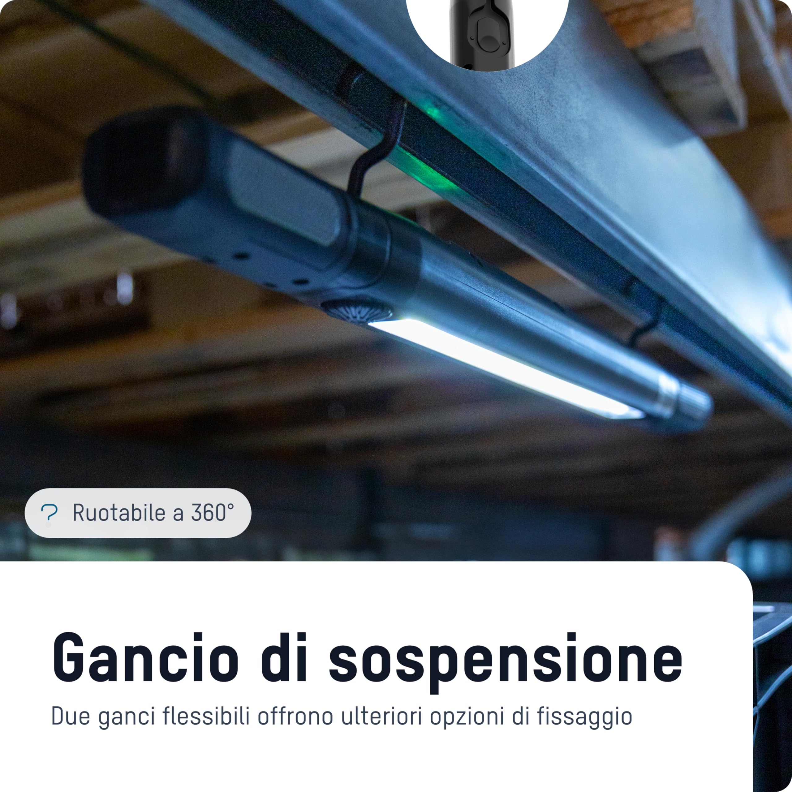 ANSMANN Luce da lavoro a LED, luce di ispezione ricaricabile con magnete e gancio, ricaricabile via USB, lampada da officina, torcia a LED, 3000lm e 8h di durata della luce, officina, automobile