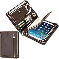 Vista 13 de Top Grain Leather - Padfolio de 8.3 pulgadas para hombres y mujeres, diseño vintage hecho a mano, organizador multifuncional de cartera de negocios