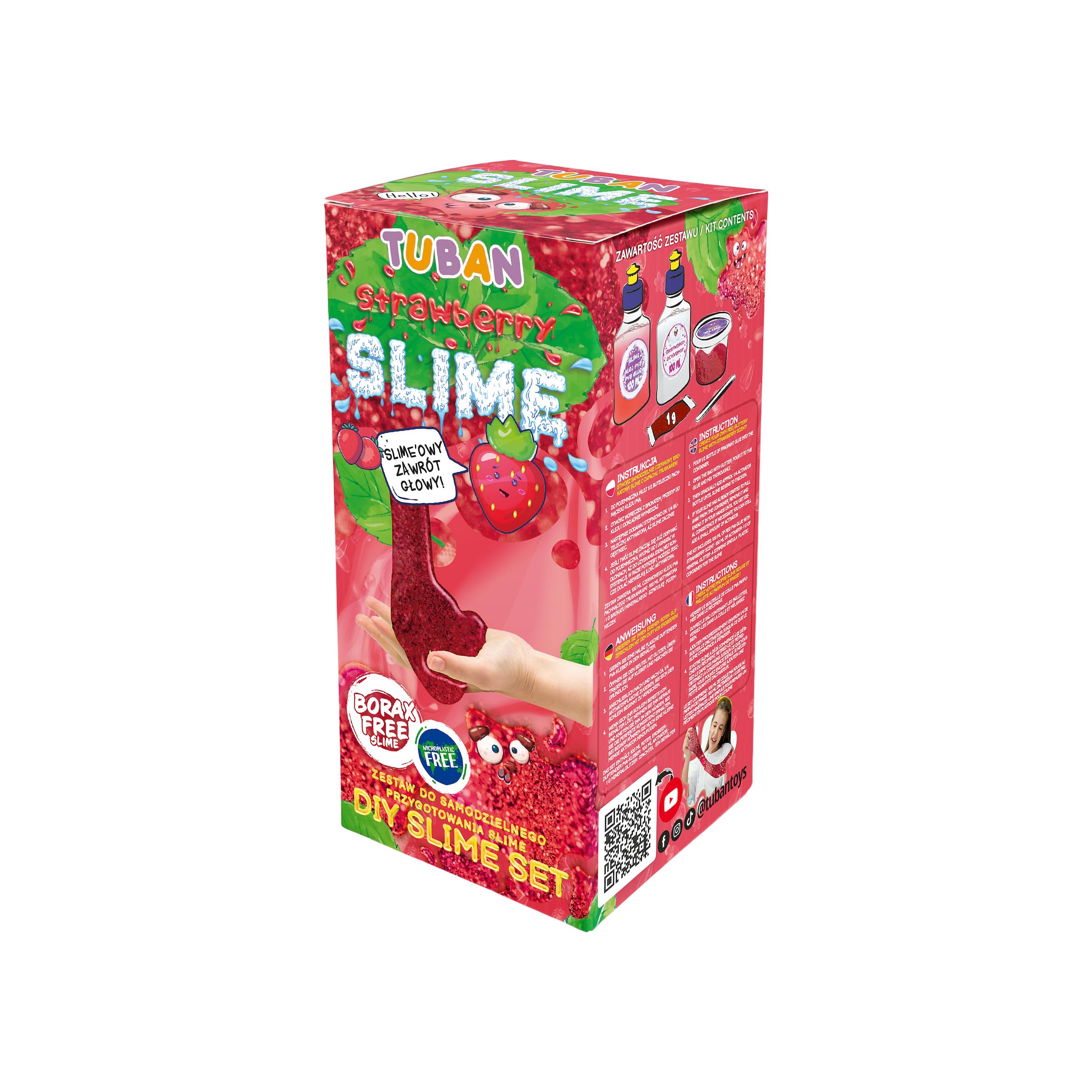 TUBAN DIY Zestaw Slime – Klej – Aktywator – Neonowy Brokat – Pojemnik – Szpatułka – Zabawka dla Dzieci – Idealny Prezent na Urodziny – Truskawka