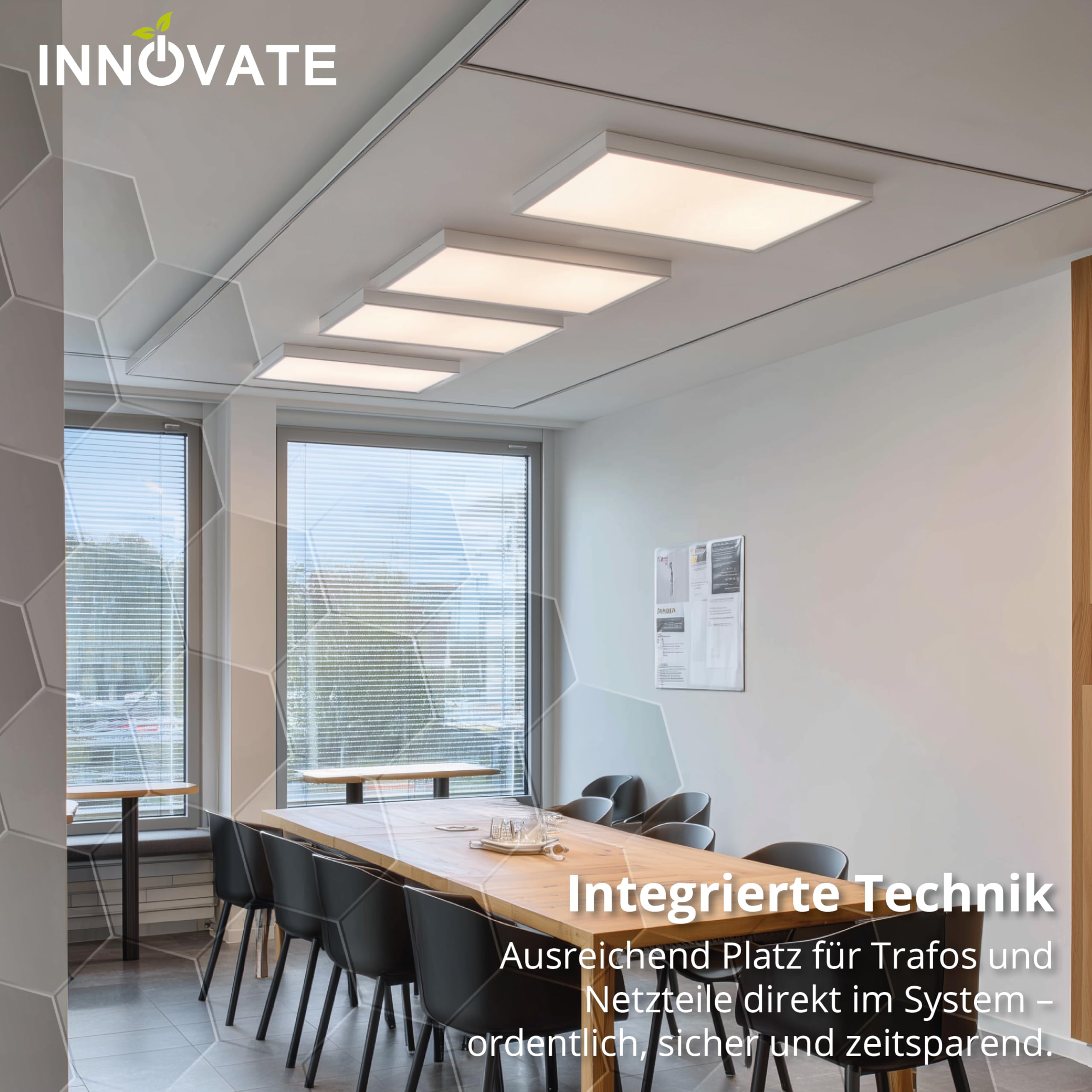 INNOVATE Panel LED 62x62 [Panel retroiluminado LED Plafón regulable con transformador] Lámpara de techo Panel LED Lámpara de techo empotrada Escritorio (marco de montaje, 3)