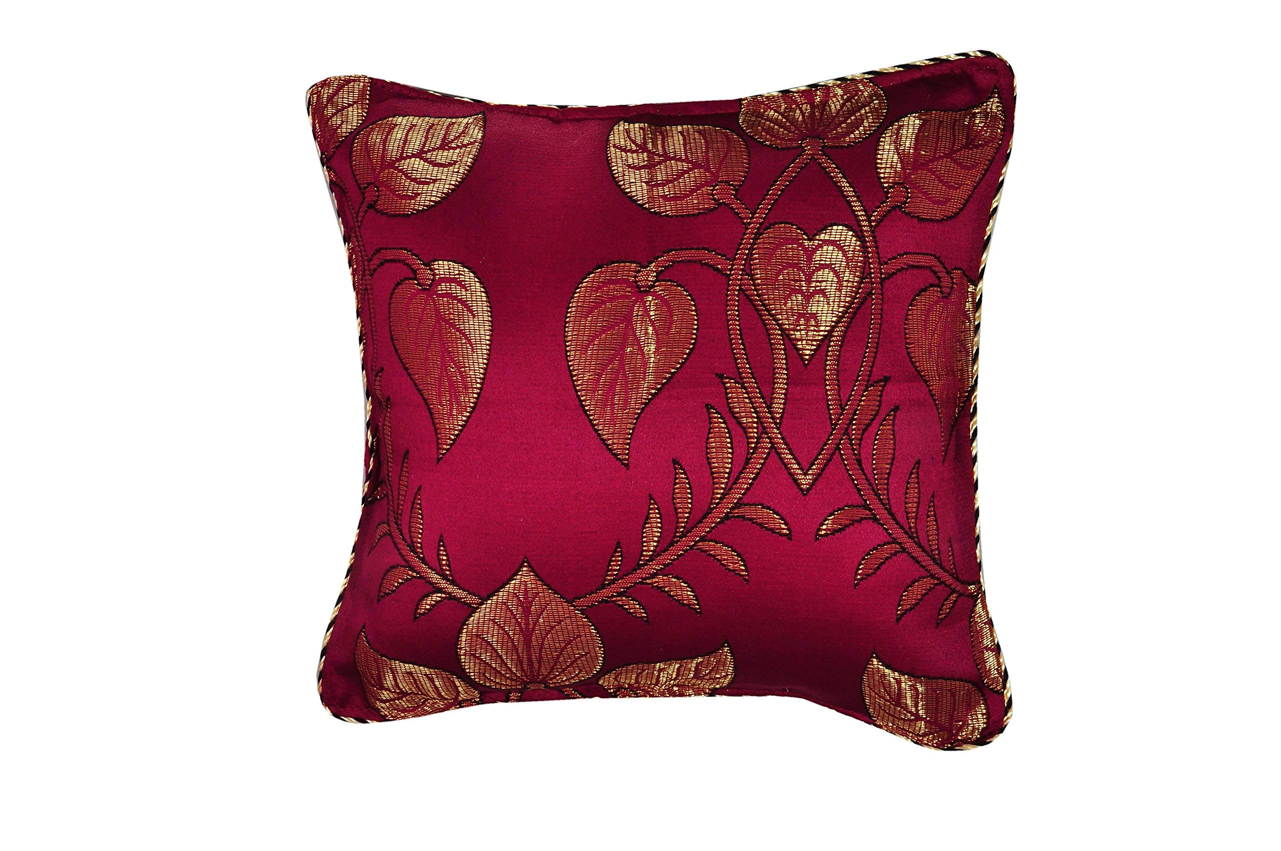 Milan Francesco Slive 650 TC Polycotton and Silk Floral Designs 8 Pieces Diwan Set (Deep Maroon and Gold)