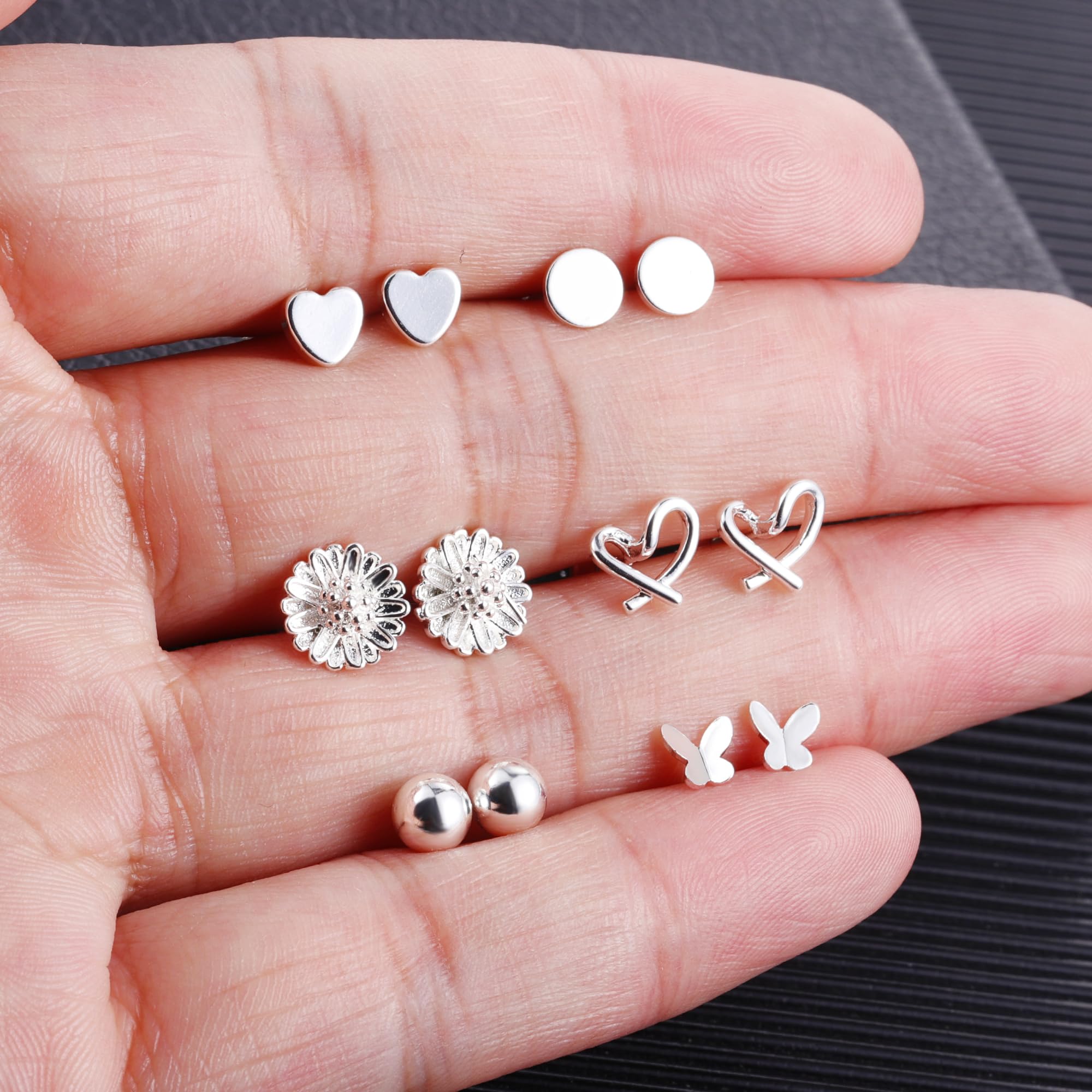 ASH'S CHOICE 6 Stück Damen-Ohrringe, Edelstahl, Piercing, Knorpel, Helix, S925/vergoldet 14 Karat