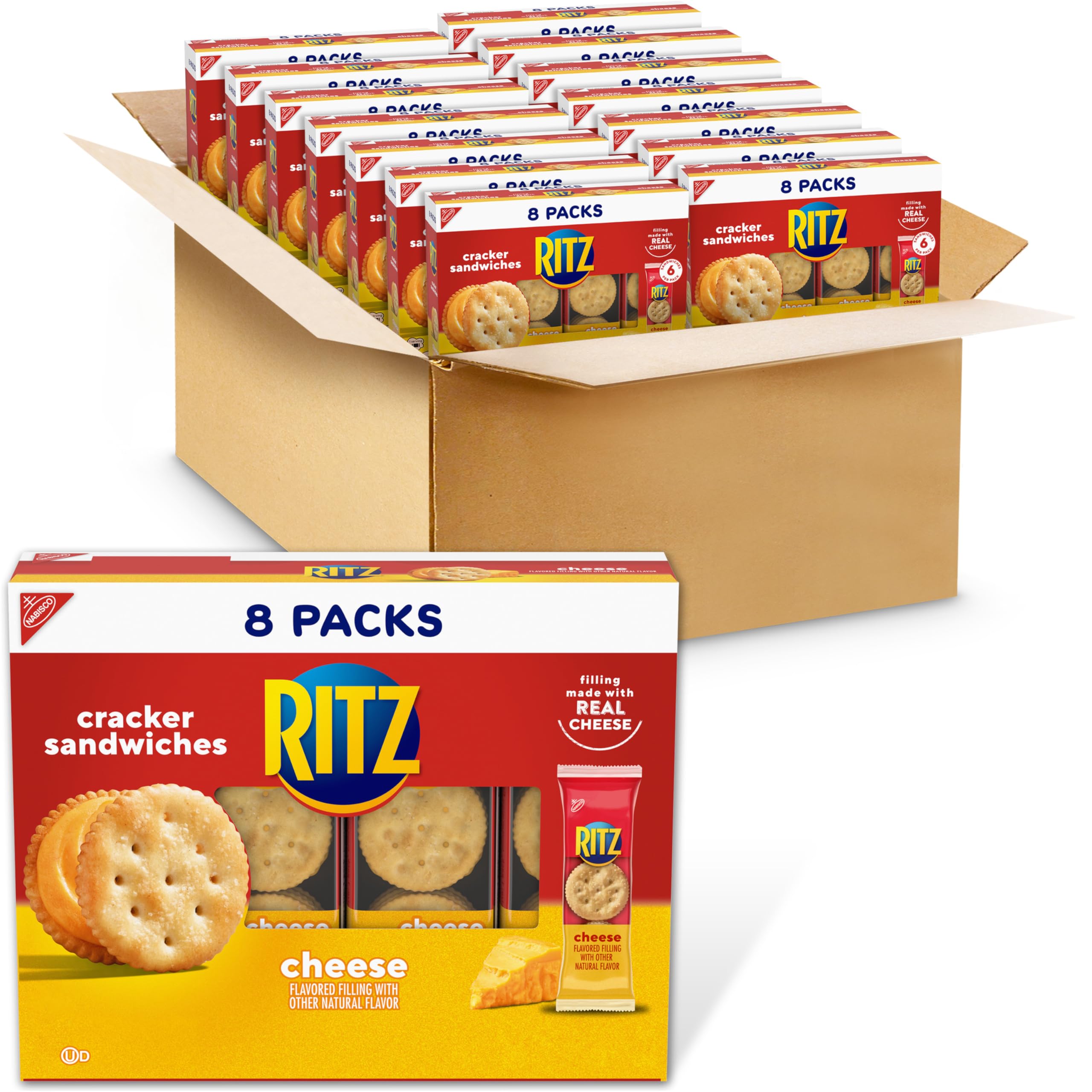RITZ Cheese Sandwich Crackers, Lunch Snacks, 112 Snack Packs (14 Boxes, 6 Crackers Per Pack)