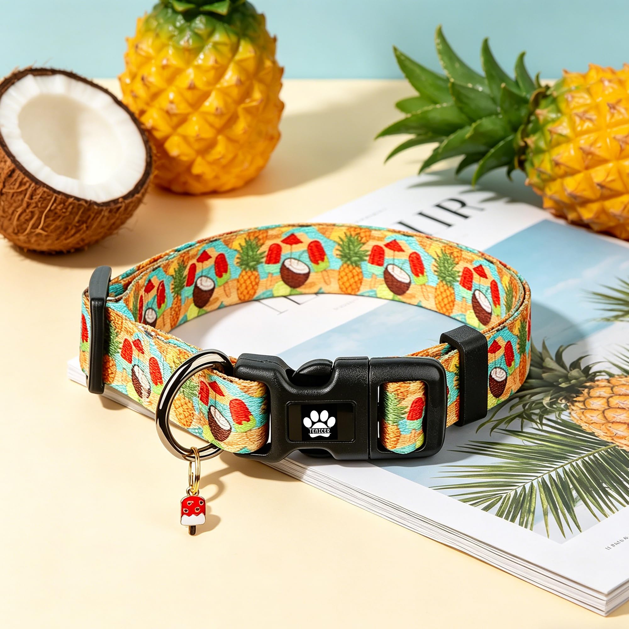 Letnia obroża dla psa, dla małych, średnich i dużych psów, uroczy, żółty ananas kokosowy, lód, pop, obroża dla zwierząt domowych, dla chłopców, dziewcząt, psów, na imprezę przy basenie, piknik