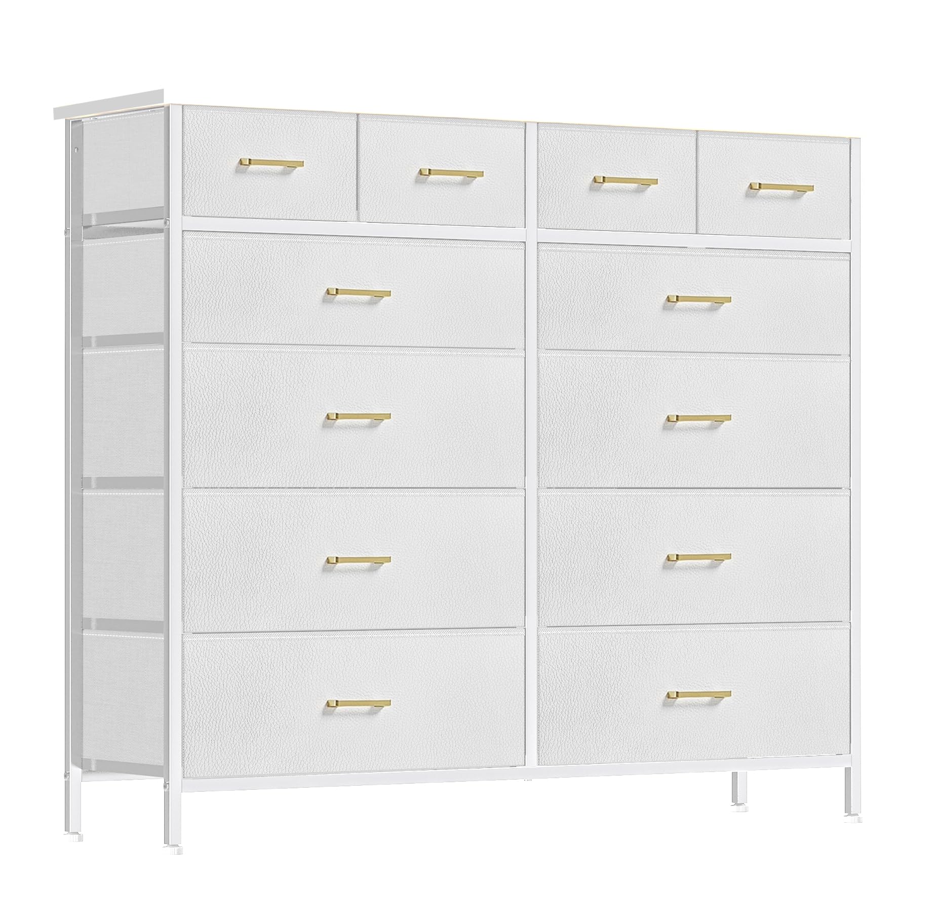 Chest of Drawers for Bedroom with 12 Deep Drawers Tall Fabric Dresser, Storage Cabinet for Closet, Nursery, Bedside, Living Room, Entryway, Hallway (White)