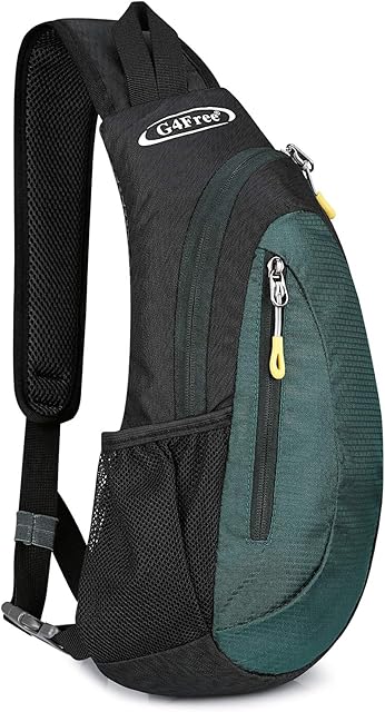 G4Free Lightweight Chest Bag Sling Shoulder Backpacks Cute Shoulder Bag Triangle Pack Backpack for Hiking Cycling Travel or Multipurpose Day Packs, Black and Dark Green, S