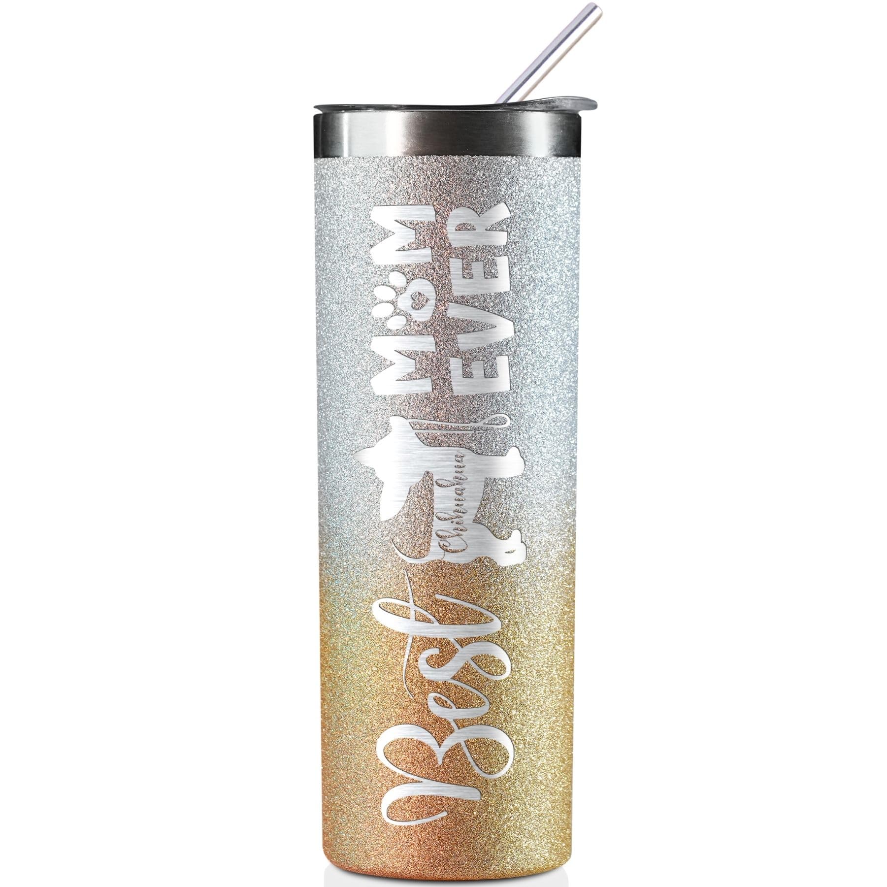 Onebttl Chihuahua Chiwawa Gifts for Women, Dog Mom, 590ml Skinny Tumbler Glitter Gold & Silver