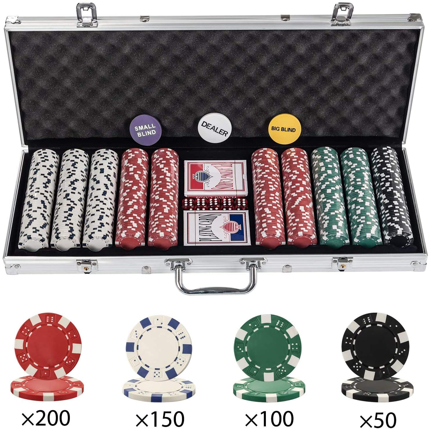 Set Poker 500 Gettoni 12g Con Centro Metallo - 2 Mazzi Carte, Mazziera, Ciechi E Dadi - Foto 4