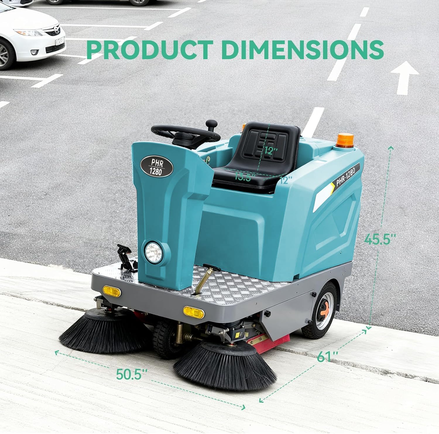 50.4" Ride-on Industrial Sweeper, Floor Cleaning Machine 92,600 sq ft/h Efficiency, 26.4 Gal Hopper Brushless Motor for Warehouse Factory Parking Lot, Blue