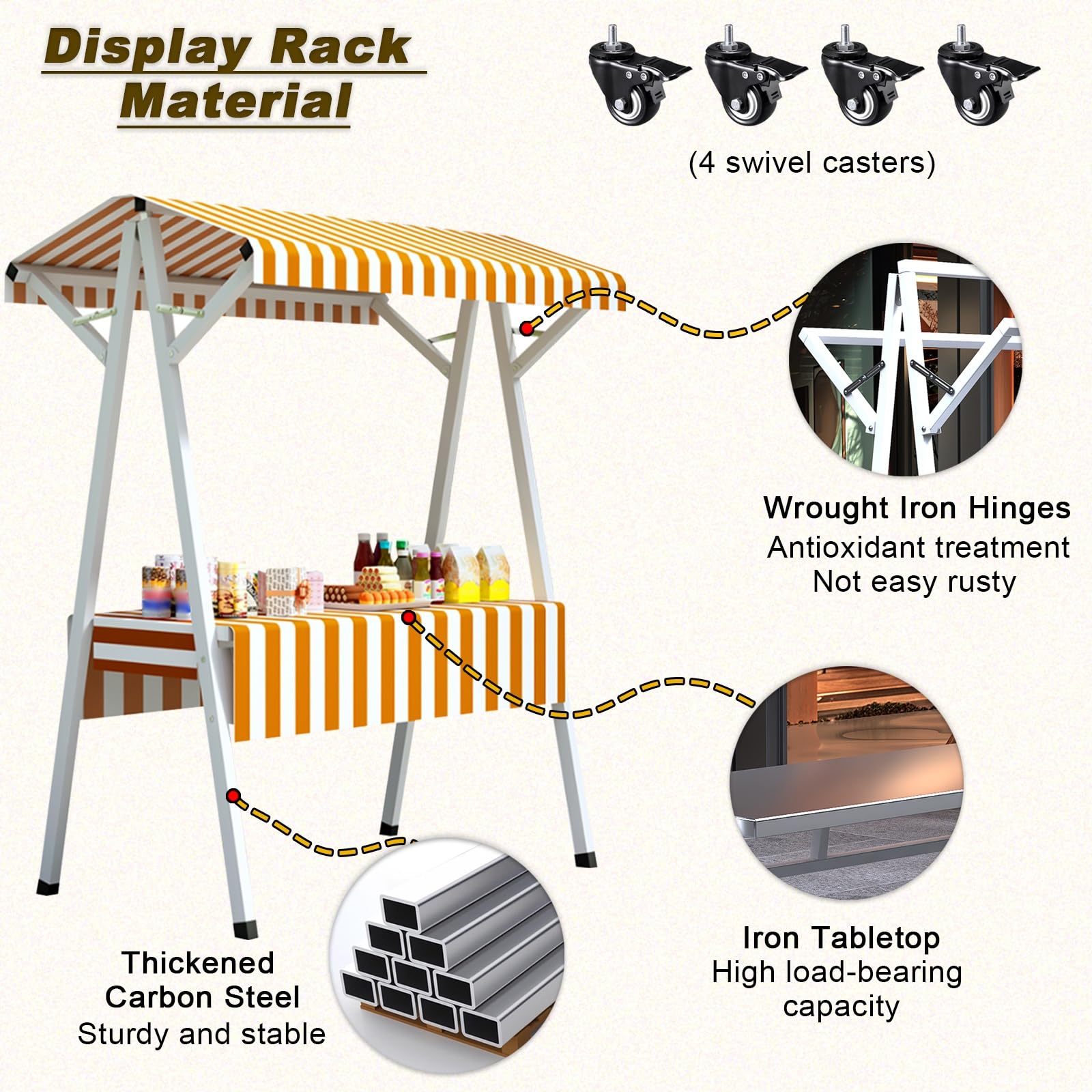 Vendeur ambulant de nourriture Présentoir de stand en bord de route, kiosque mobile portable for restauration de rue, petit chariot portable avec roues et cadre en fer(Green,110x60x200cm/43x24x79in)