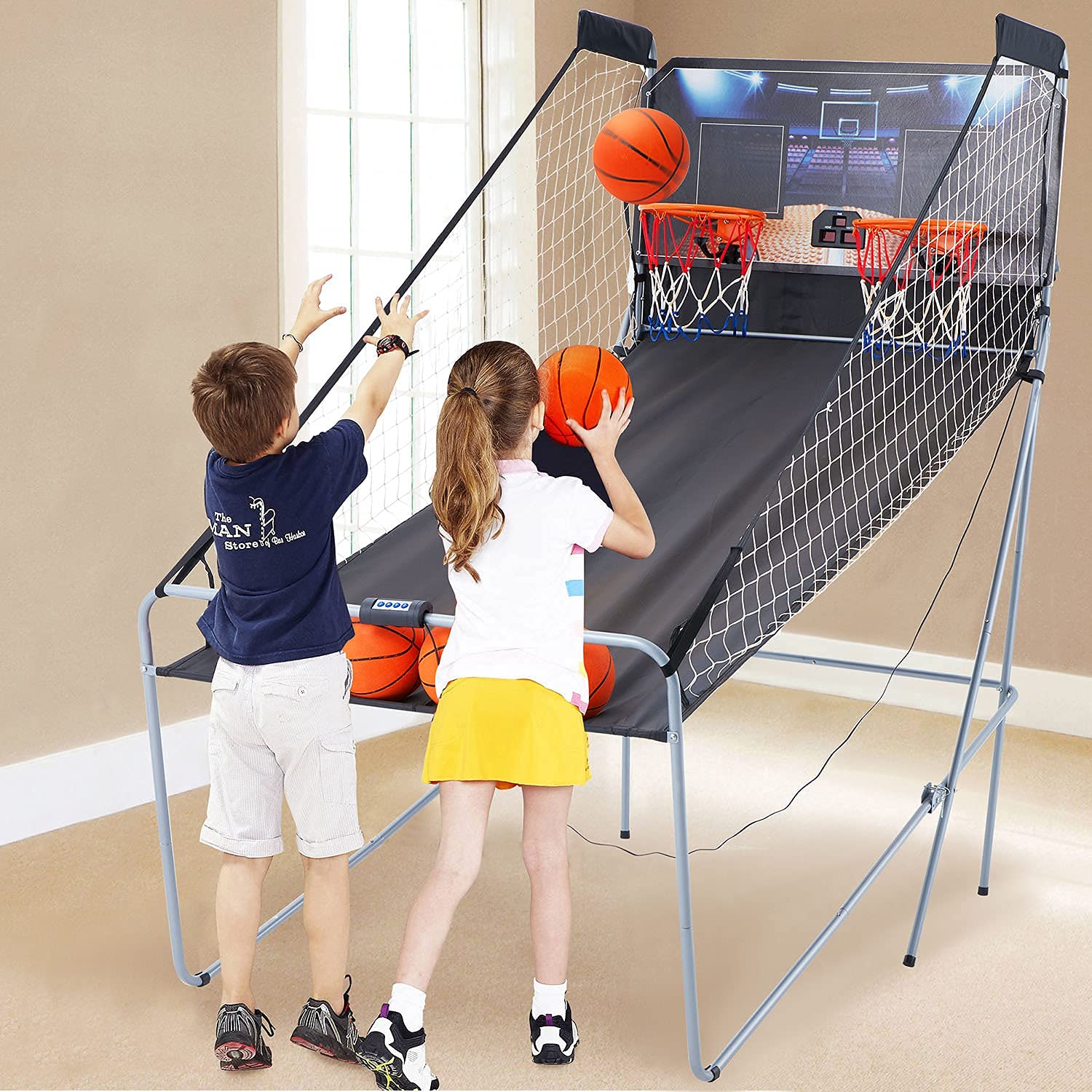 HOMROM Dual Shot Foldable Basketball Arcade Game, 8 Game Modes, Arcade