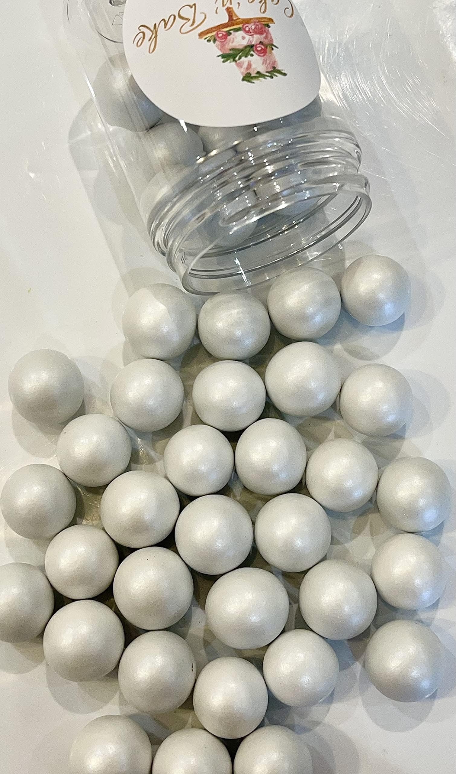20mm Extra Large Shimmer Chocolate Balls Edible Cupcake Cake Topper Sprinkles (Shimmer White, Small Tub)