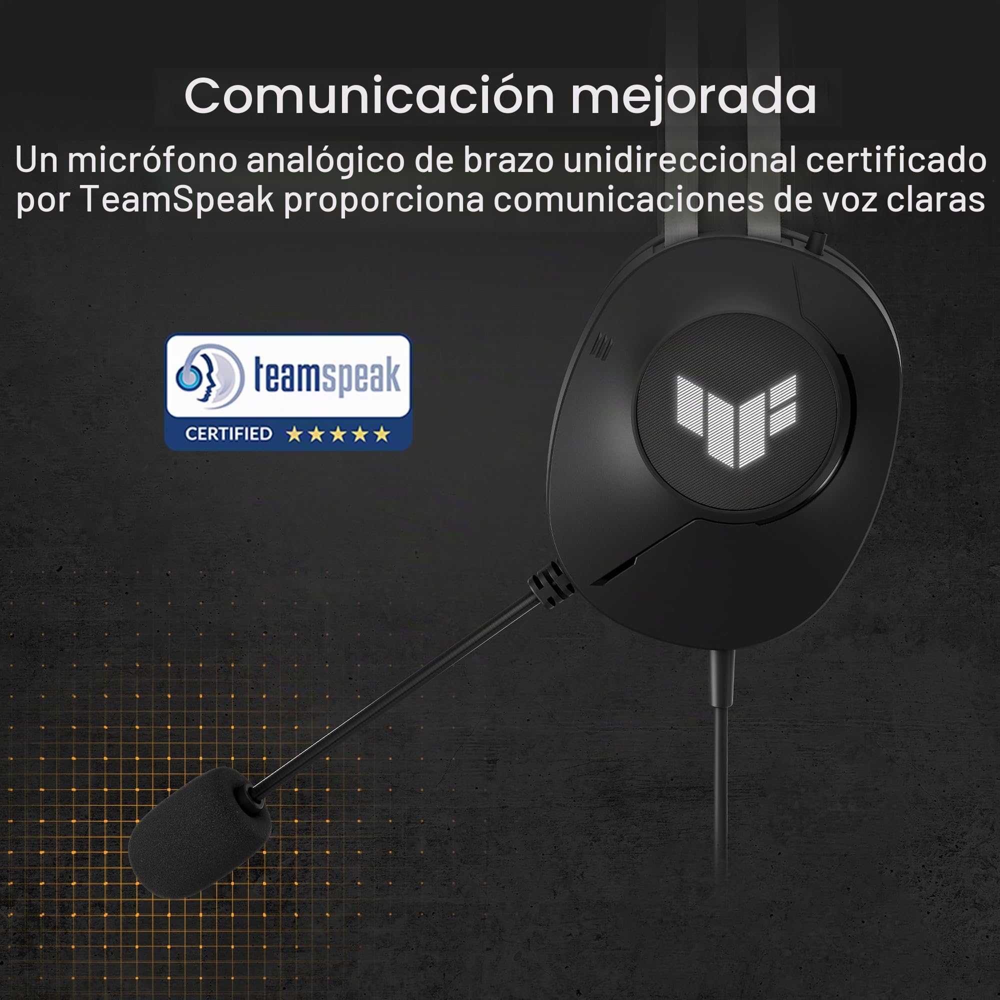 ASUS TUF Gaming H1 Gen II - Auriculares Ligeros de 297g, USB-A con Cable, Controladores de 40 mm, Sonido Envolvente Virtual 7.1, micrófono Team-Speak, Almohadillas duraderas, para PC, PS5 - Negro