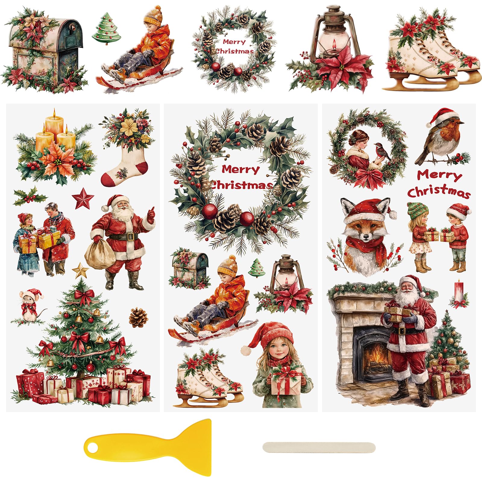 WANDIC 3 Sheets UV DTF Cup Warp Merry Christmas Rub on Transfer Stickers, Waterproof Decals for DIY Glass Window Water Bottle Furniture Crafts,15 * 30cm — image 1