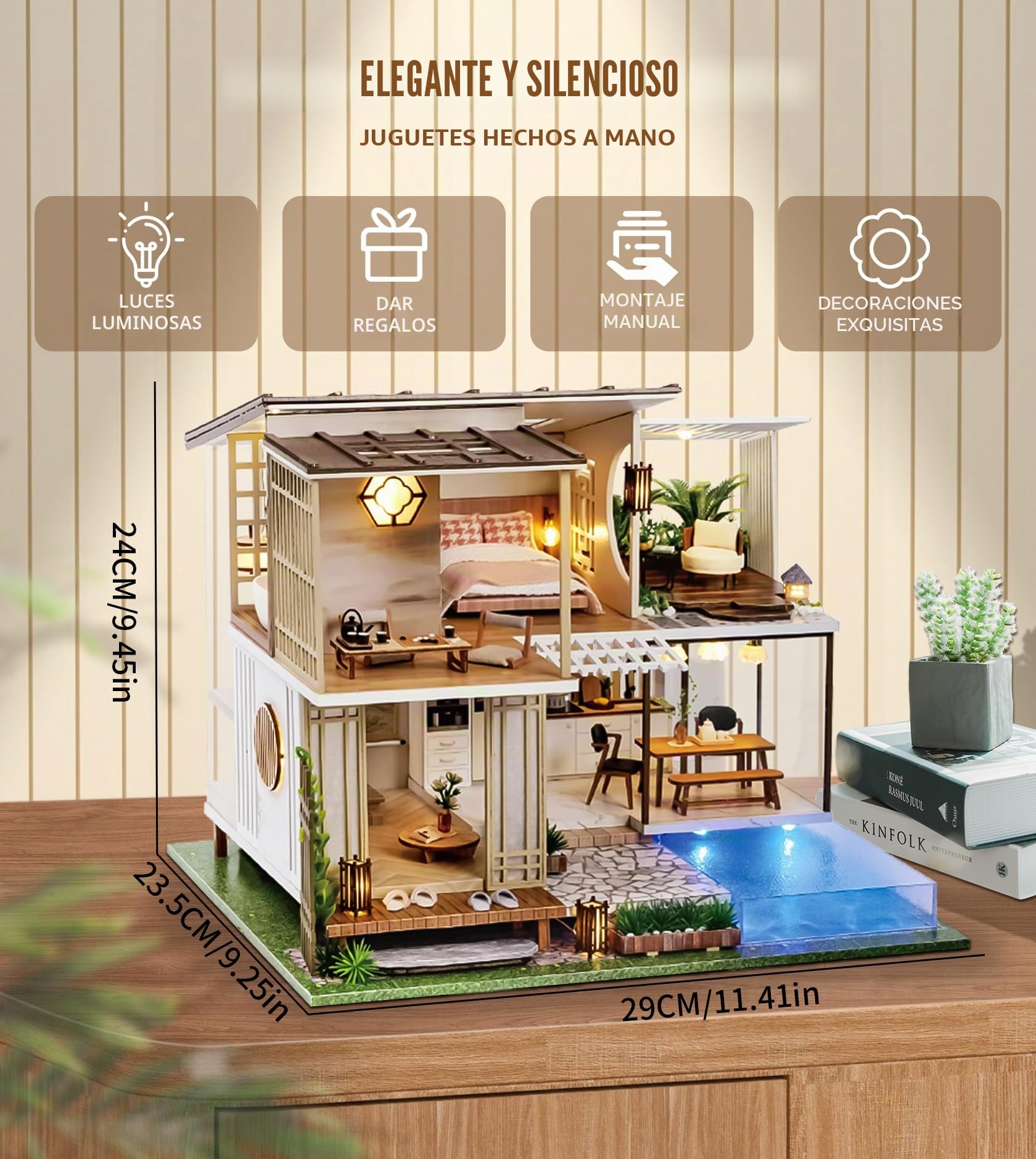 Kit de casa en miniatura con muebles hechos a mano, cubierta antipolvo y caja de música, 1:24, idea creativa para adultos, regalo para amigos
