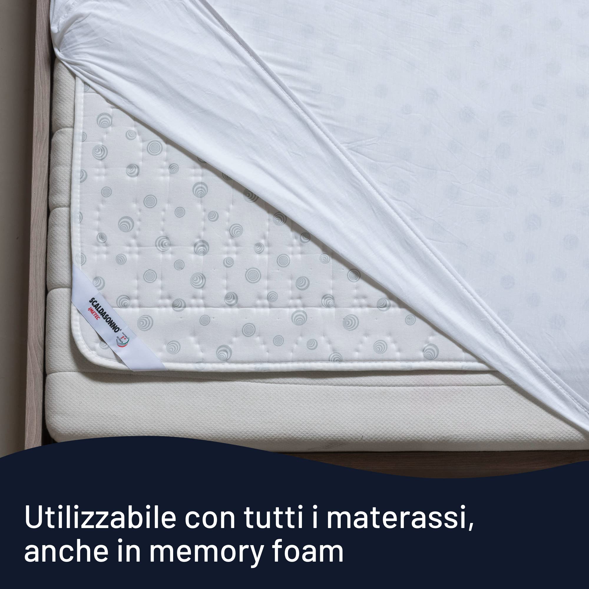 Imetec Scaldasonno Adapto singolo 150 x 80 cm, Basso consumo, Tecnologia brevettata, Riscaldamento rapido, Temperatura personalizzata, 100% cotone, Made in italy, Comando con 6 temperature