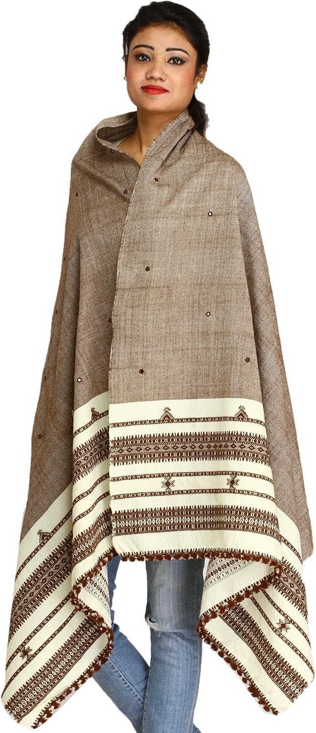 Exotic India Shawl from Kutch with Embroidered Mirrors - Pure Wool