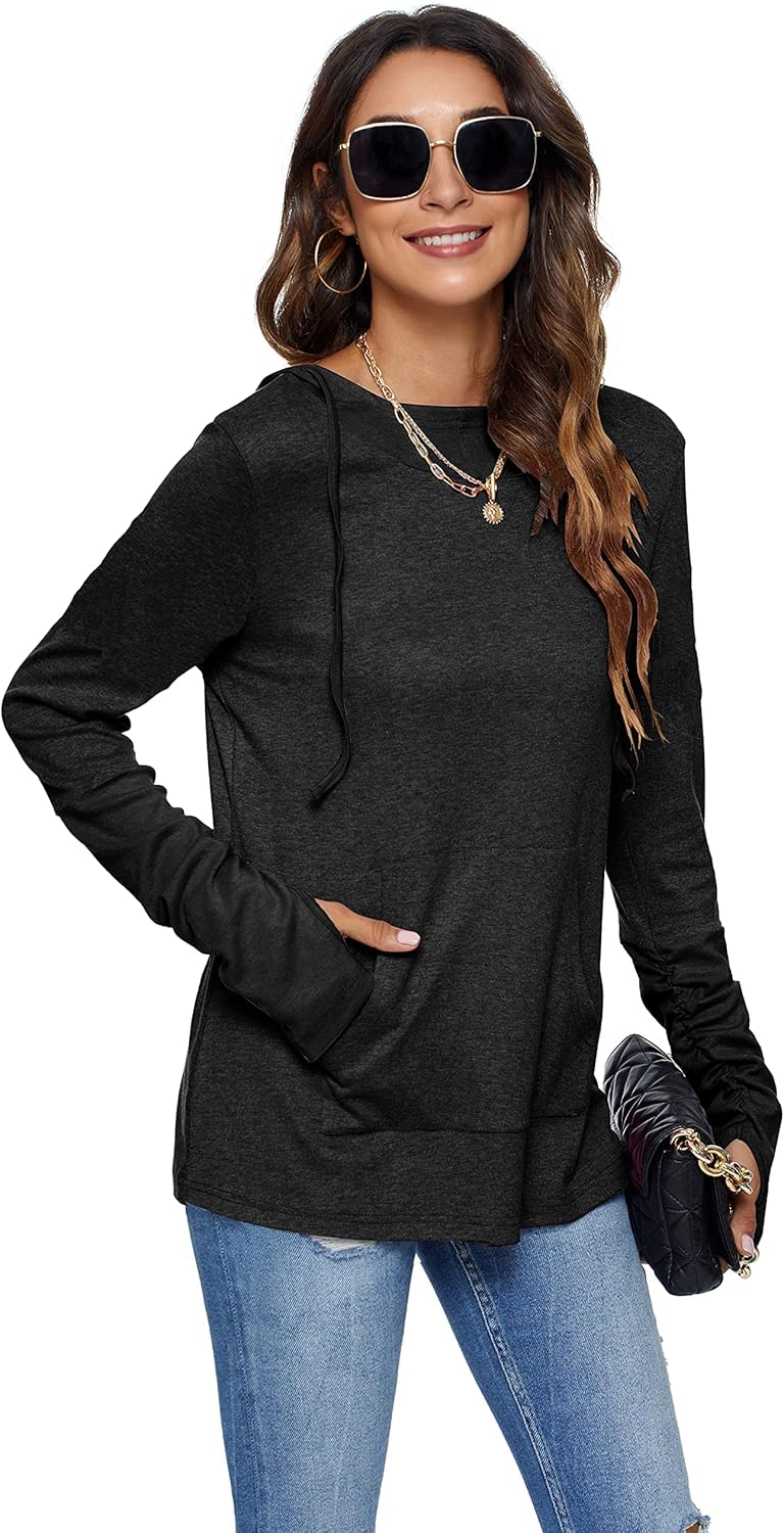 AUSELILY Long Sleeve Drawstrings Hoddie Sweatshirt With Thumb Holes Hoodie for Women - Image 4