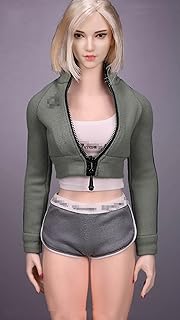 1/6 Scale Female Clothe,Female Sports Clothes Suit Coat Jacket Vest Shorts Costume Outfit Clothing for 12inch Action Figure Body (Green Coat+White Vest+Gray Shorts)