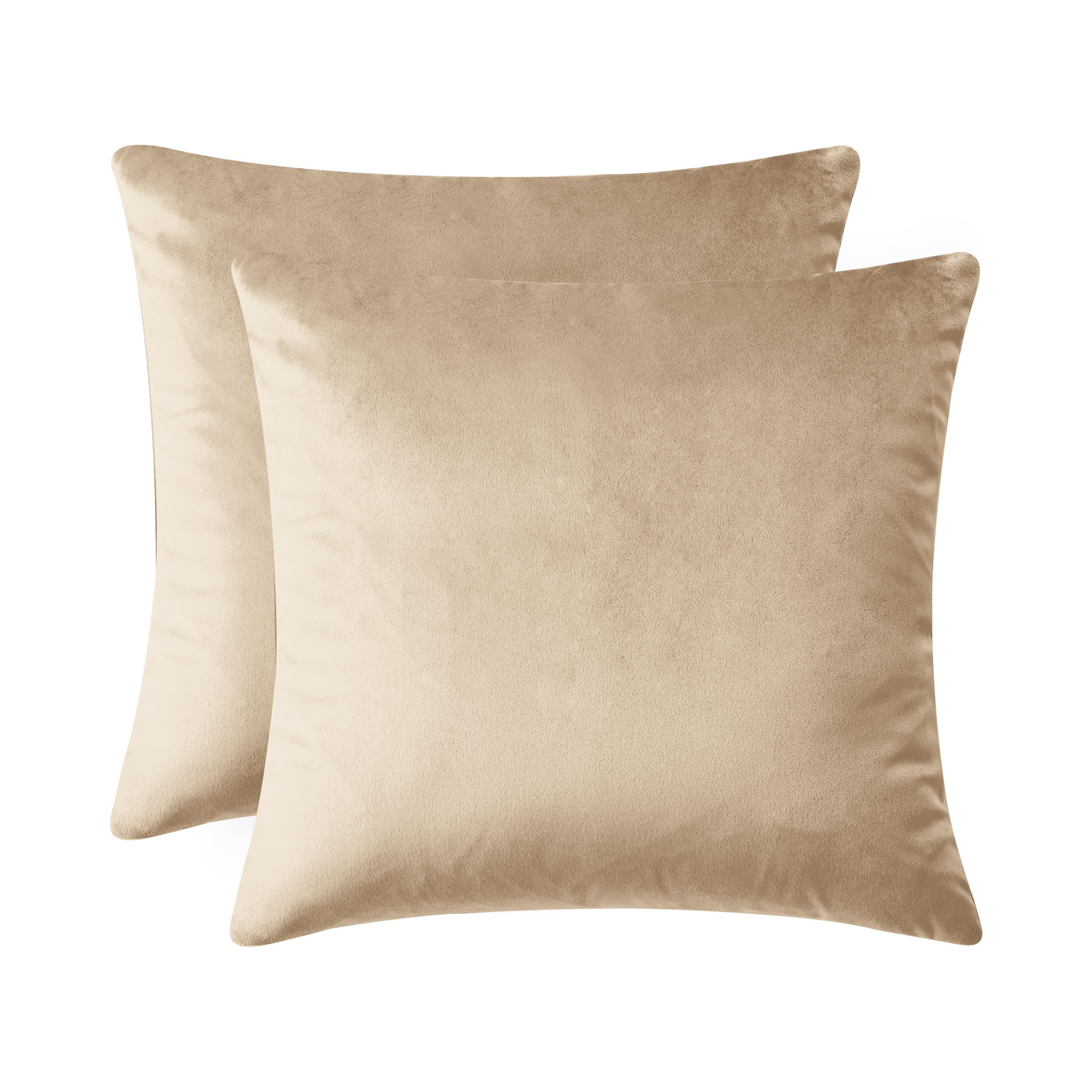 Oxford Homeware Beige Velvet Cushions with Covers Included, (Pack of 2), 2 Covers & 2 Inners, 45 x 45 cm, Decorative Throw Pillows for Sofa, Couch, Living Room, Invisible Zipper — image 1