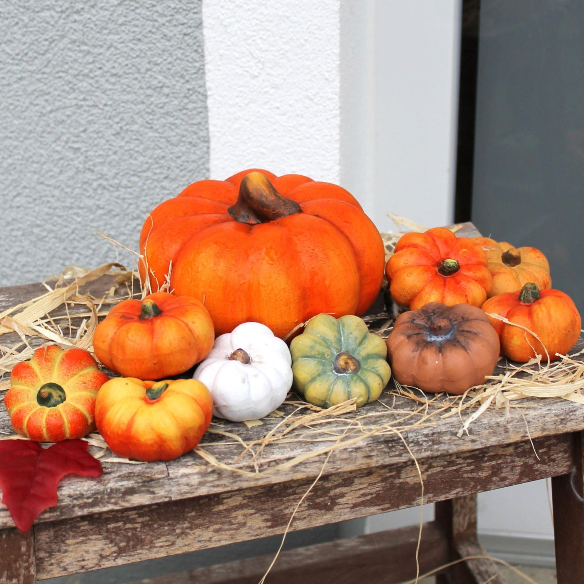 2 Zierkürbisse Aus Keramik - Orange Herbstdeko Für Garten & Wohnung
