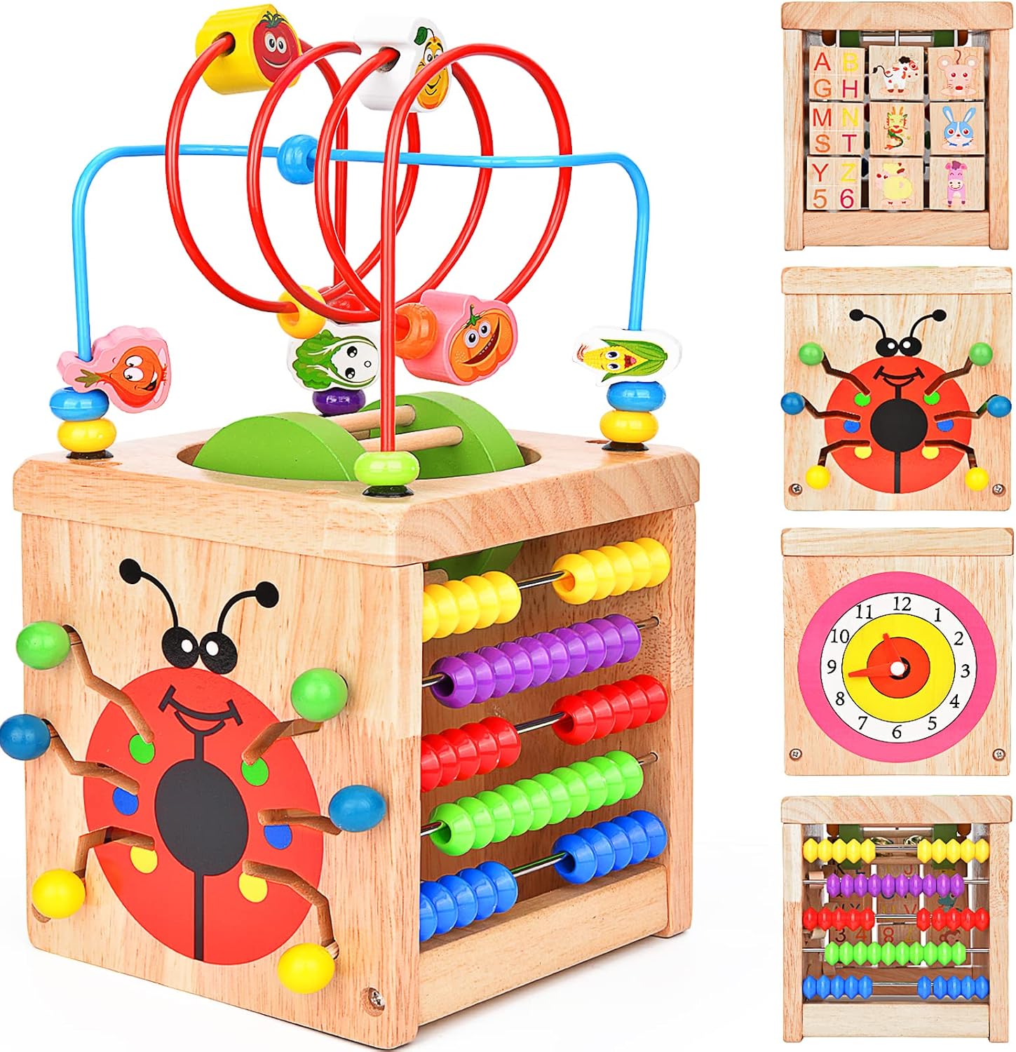 BATTOP Activity Cube Toys Wooden Bead Maze Deluxe Multi-Function Educational Learning Toy for Baby Toddlers,Kids