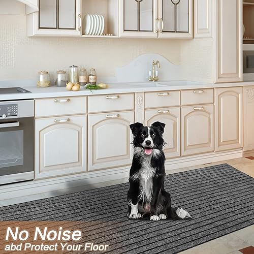 Miniatura 4 de Alfombras de pasillo de 2 x 6 pies con respaldo de goma alfombras de pasillo para interiores y exteriores color gris a rayas se pueden utilizar como