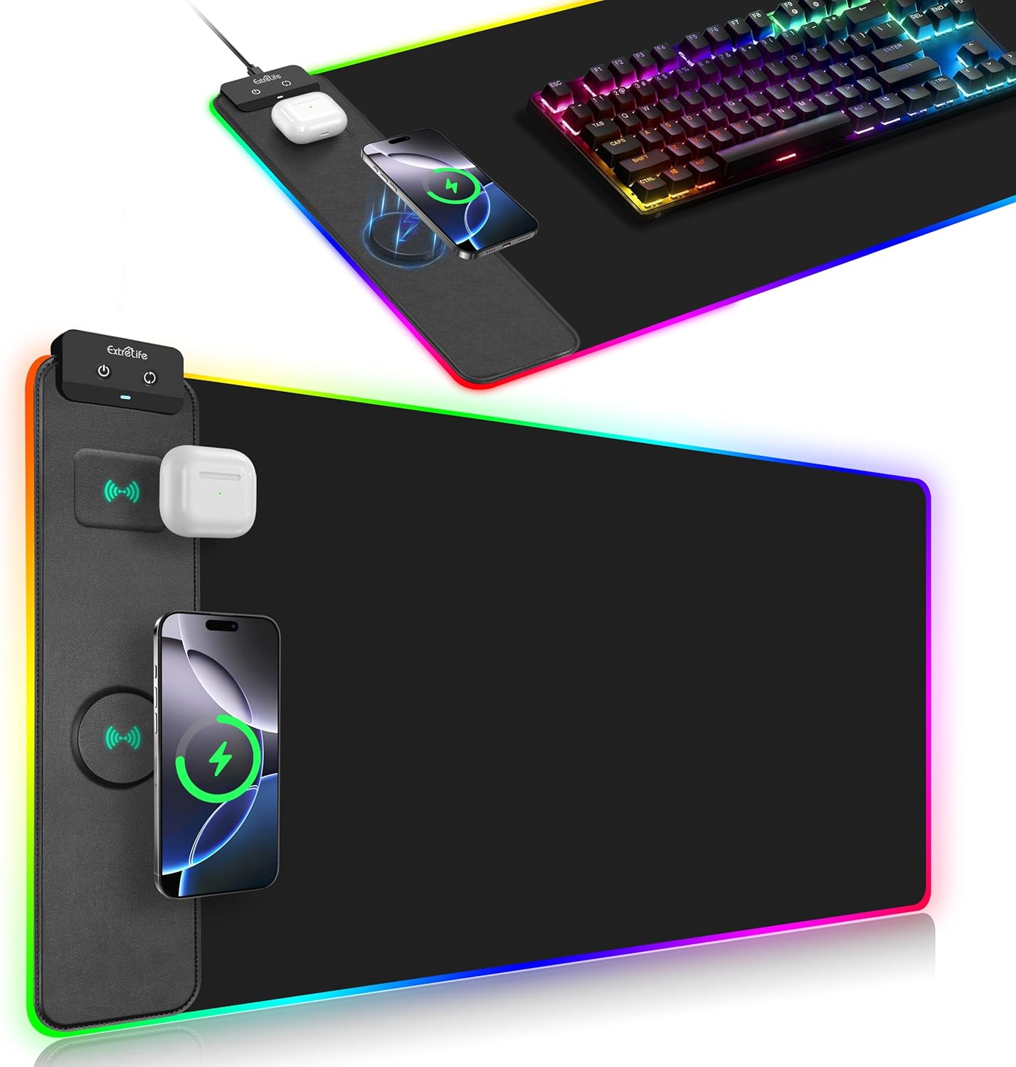 ChargePair Dual‑Zone Fabric Desk Pad – 15W & 5W Charging