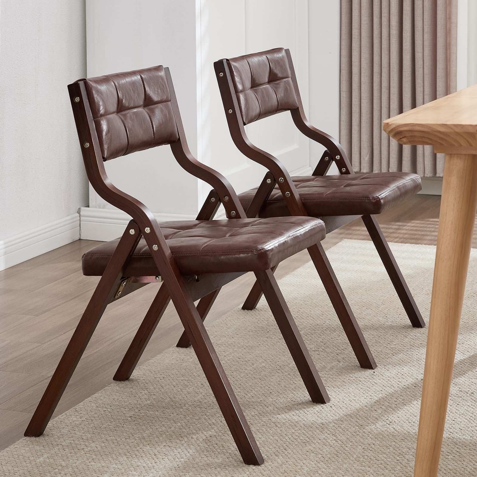 2-Pack Faux Leather Folding Dining Chairs Walnut