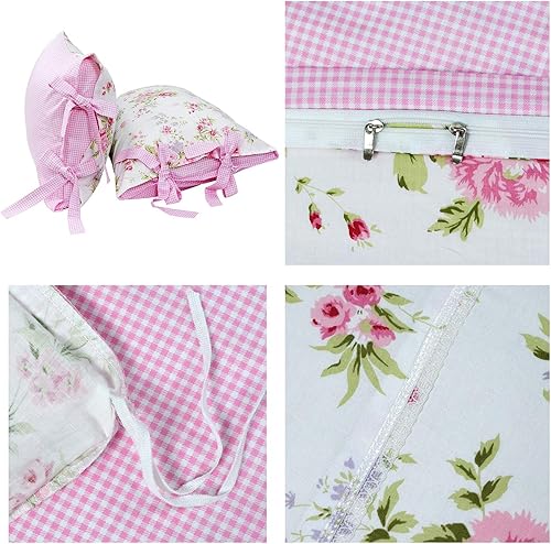 Miniatura 8 de FADFAY Juego de funda de edredón floral rosa Shabby Rose para niñas, 100% algodón, ultra suave, 5 piezas (1 funda de edredón + 1 sábana bajera + 1