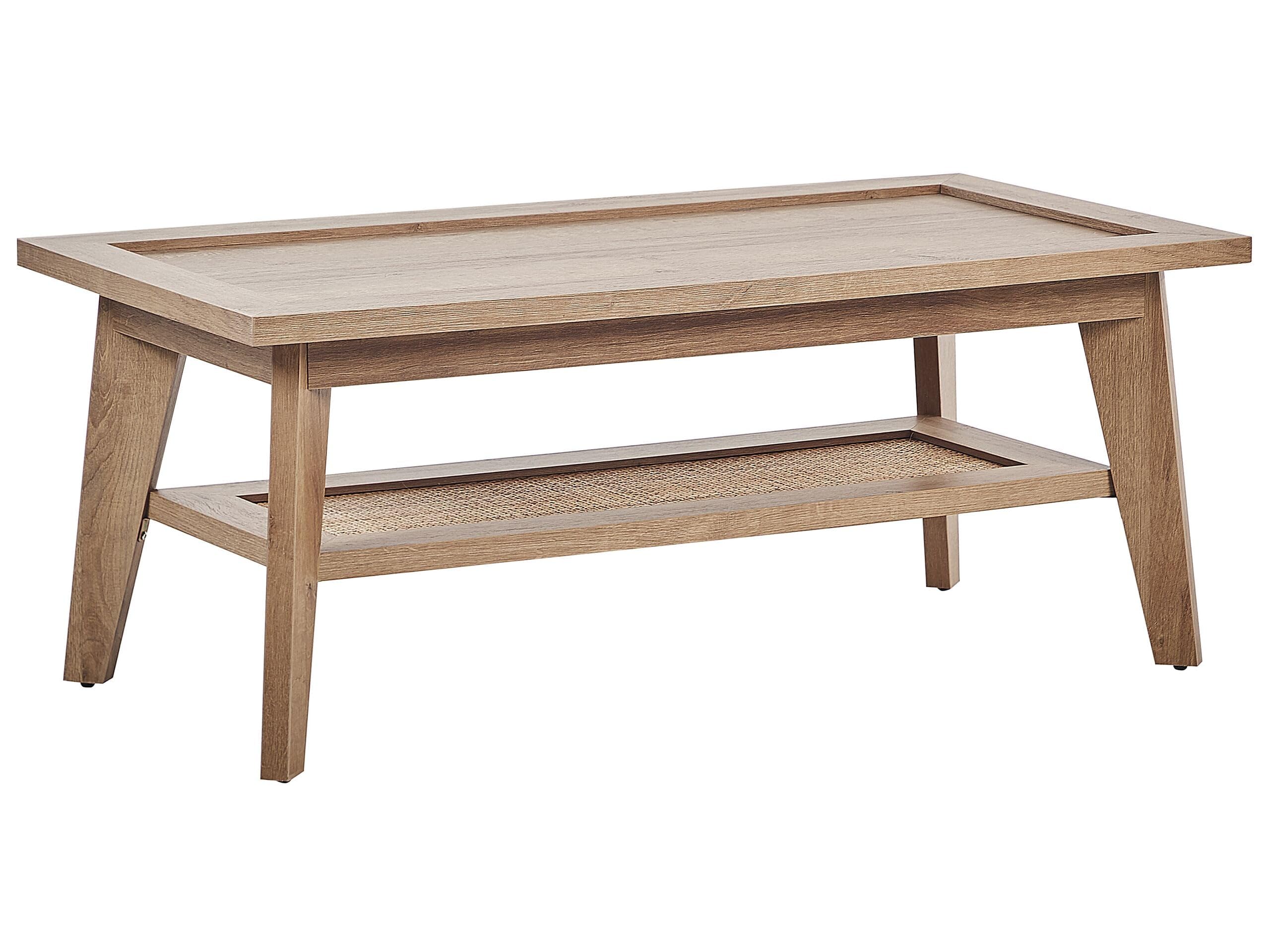 Beliani Couchtisch Heller Holzfarbton mit Ablage Rattan rechteckig 100 x 50 cm Simla