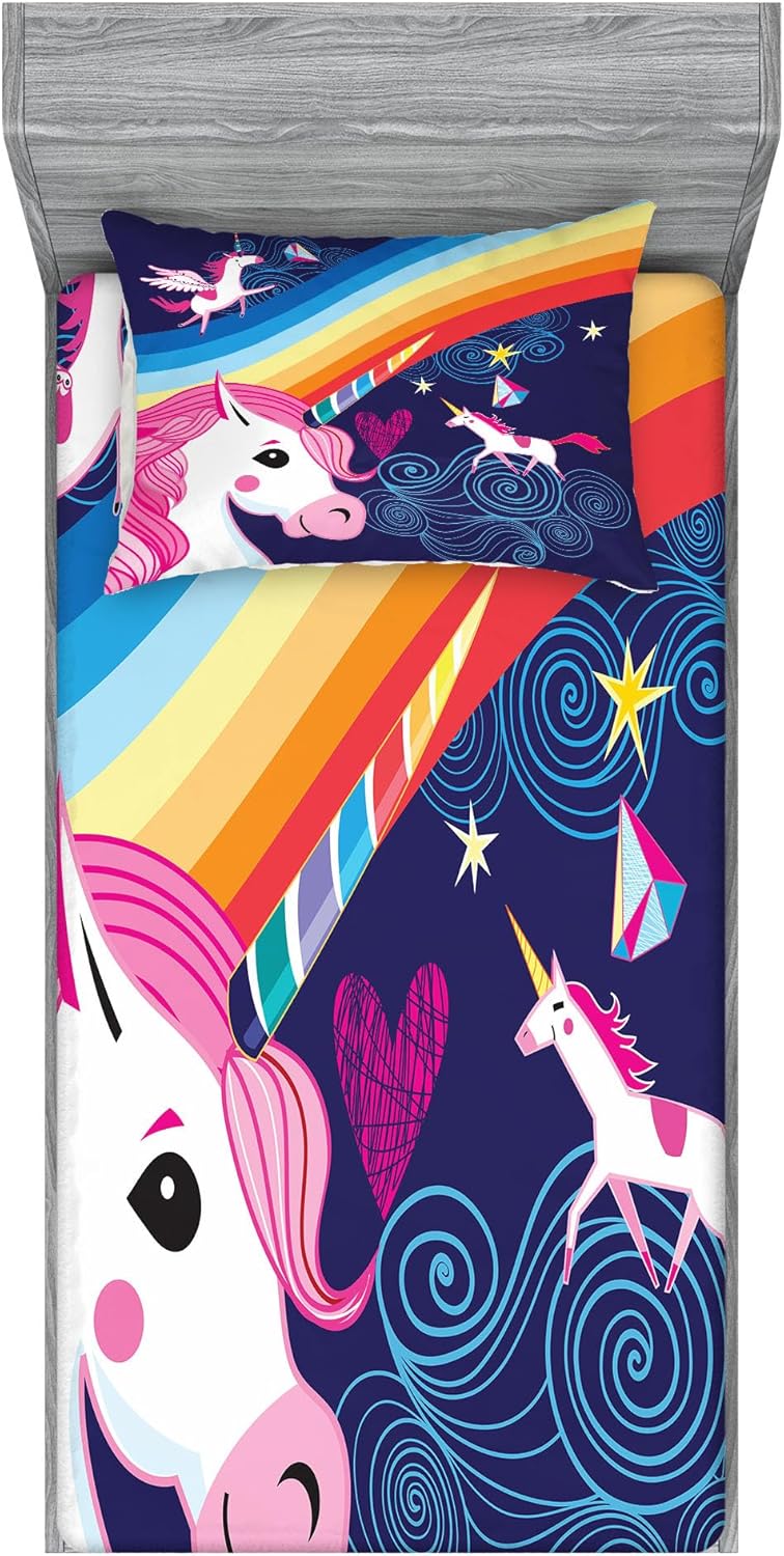 Ambesonne Cartoon Fitted Sheet & Pillow Sham Set, Hand Drawn Sketchy Funny Cats with Toys and Colored Shapes for Art, Decorative Printed 2 Piece Bedding Decor Set, Full, Dark Grey Multicolor