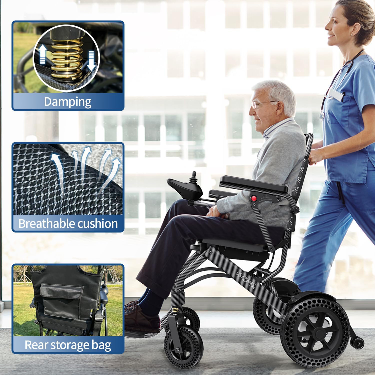 Silla de ruedas eléctrica ultraligera y plegable para adultos y ancianos | Larga autonomía de viaje | Sillas de ruedas eléctricas todo terreno | Incluye paraguas y luz USB,20ah