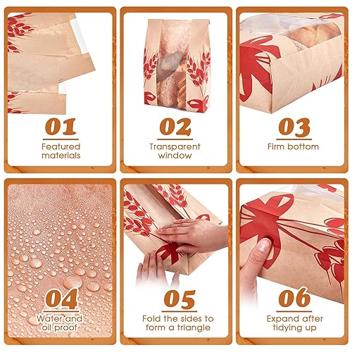 Miniatura 3 de Gueevin 100 bolsas de pan de papel kraft para pan casero, bolsa grande de pan de masa madre con ventana transparente, almacenamiento de alimentos