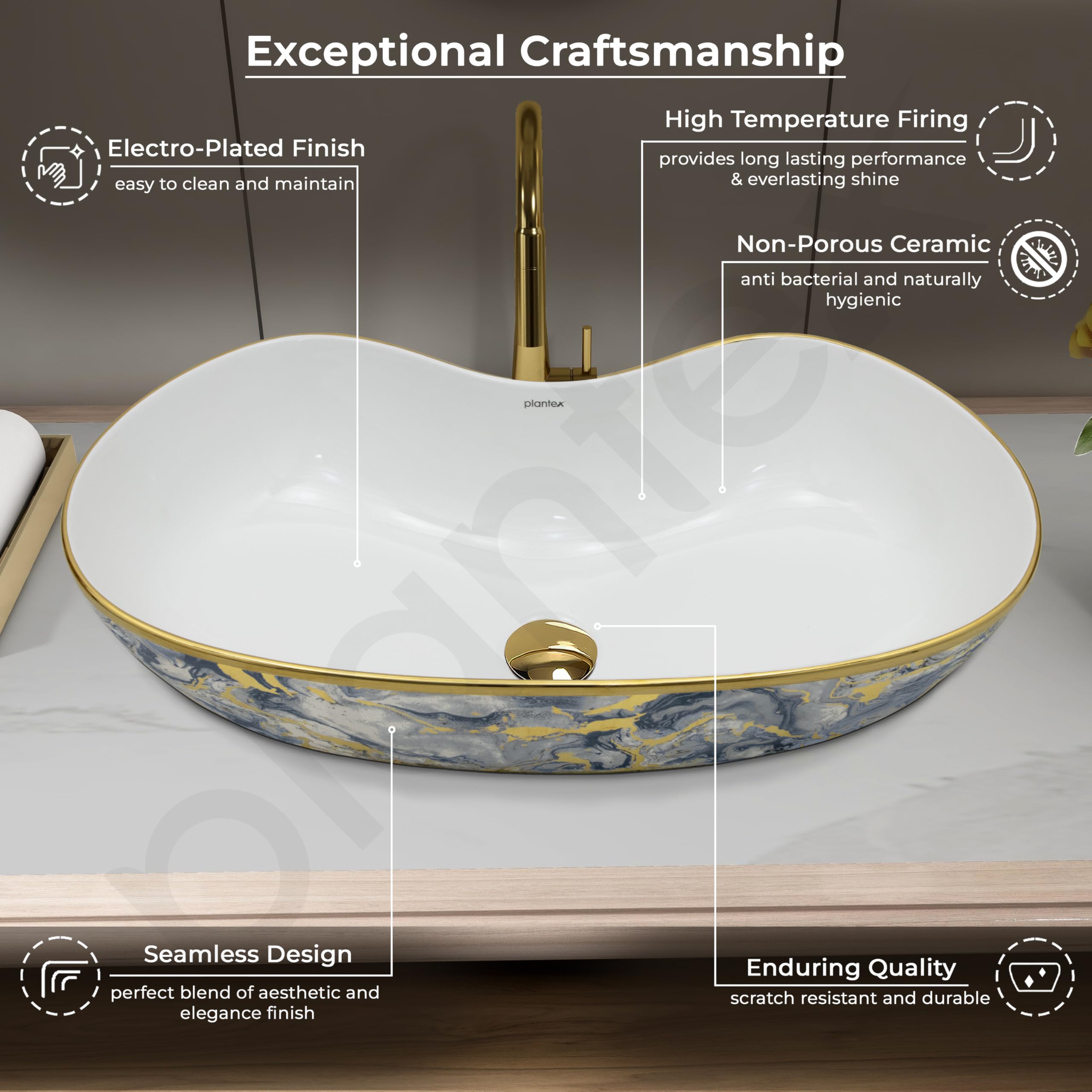 Plantex Ceramic Wash Basin/Table Top Hand Washbasin/Designer Countertop Basin for Bathroom/Restaurants/Hotel (24.5x12.5x 5.5 -White & Blue) 3