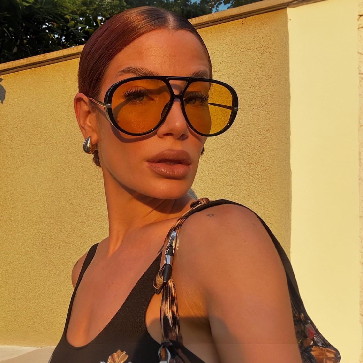 Retro Oversized Aviator Sunglasses for Women & Men, Trendy Round Big Sun Glasses Vintage Shield Shades UV Protection - Image 3