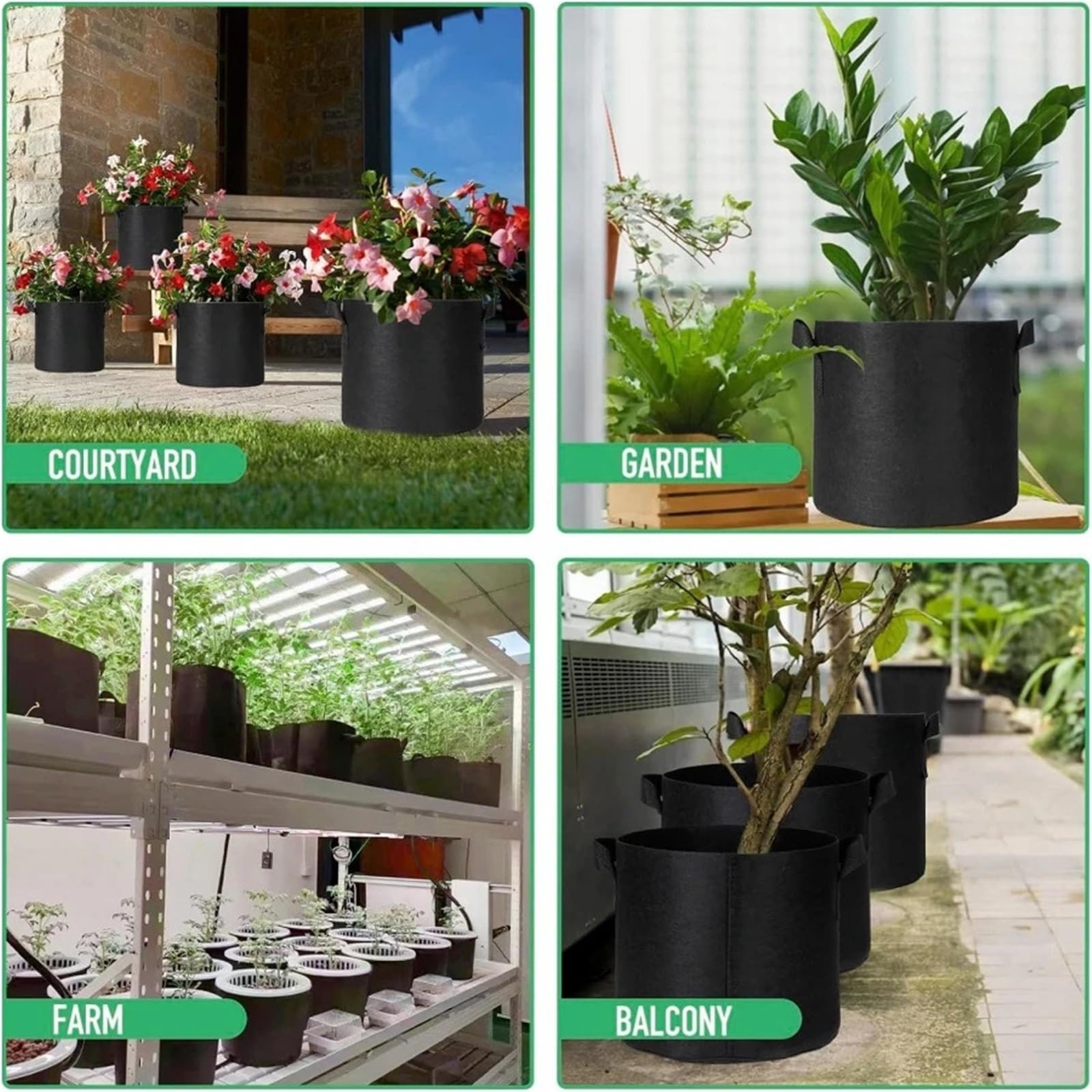 5 Bolsas de Cultivo Grandes Tela no Tejida 30 a 100 galones con Asas. Macetas Resistentes for Plantas, árboles frutales y hortalizas(75 Gallon)