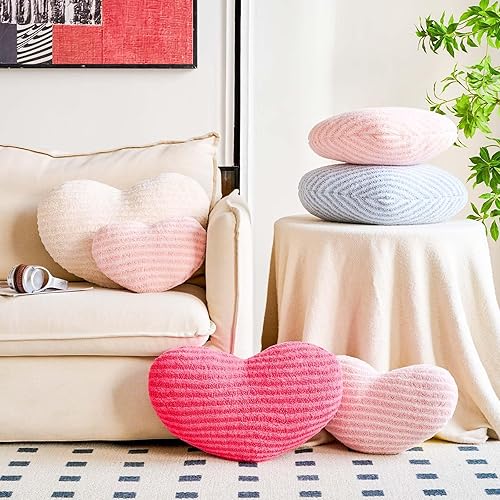 Miniatura 10 de XVTRU Almohada de corazón, almohada suave en forma de corazón rosa melocotón, bonita almohada decorativa de piel de conejo sintética, cojín de felpa