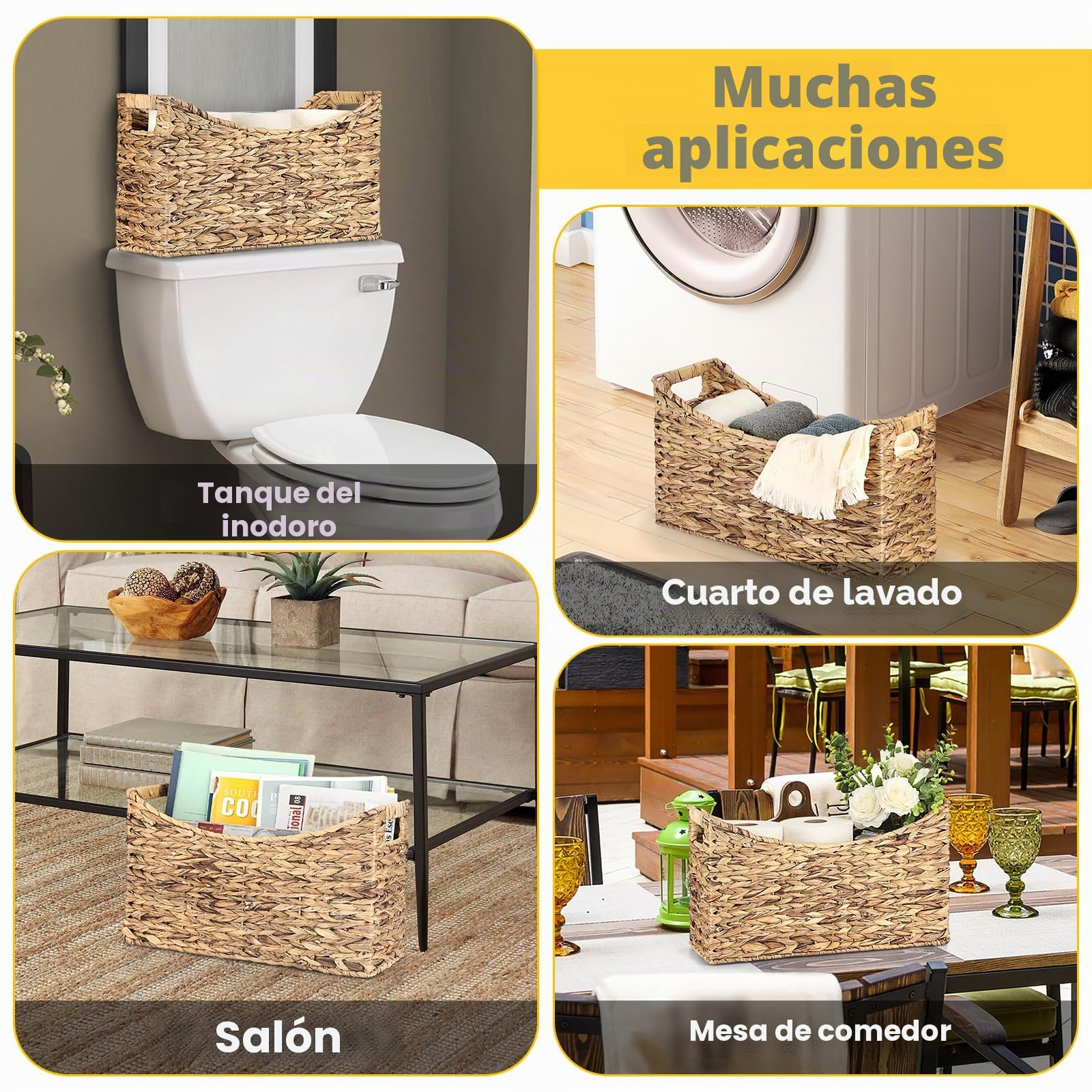 Revistero estable de jacinto de agua, cesta de almacenamiento tejida, soporte para archivos con asa, cesta de mimbre para libros, revistas, papeles como regalo, decoración 43 x 16 x 25 cm