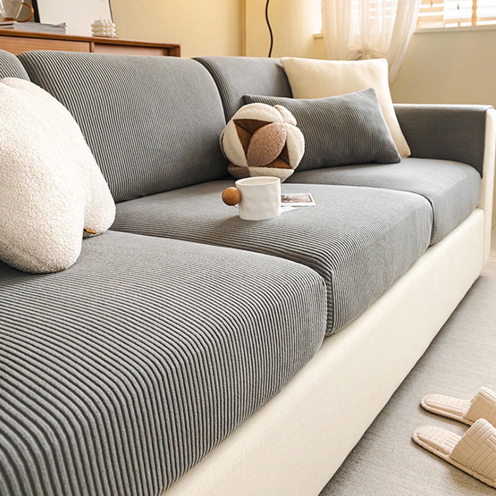 Gleedipre Flexible sofa cover Corduroy Seat Cushions Back rest protective cover For all seasons sofa fitted sheet(Gray,65-85cm x 135-165cm)