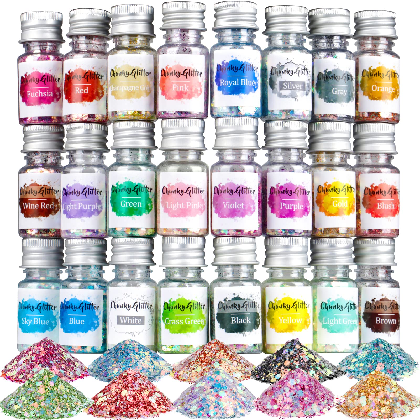 LEOBROChunky Glitter, Set of 24 Colors