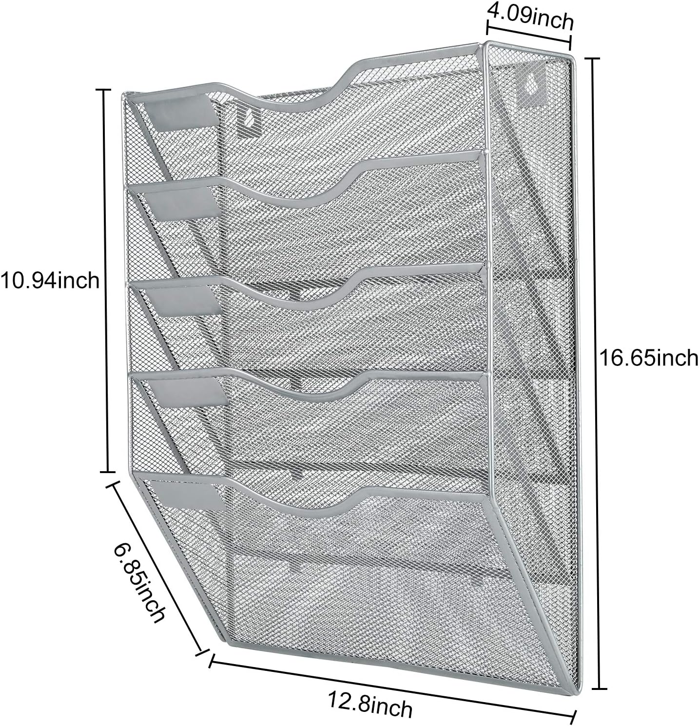 PAG Hanging Wall File Holder Mail Organizer Wall Mount Document Letter Rack, 5-Tier, Silver : Office Products