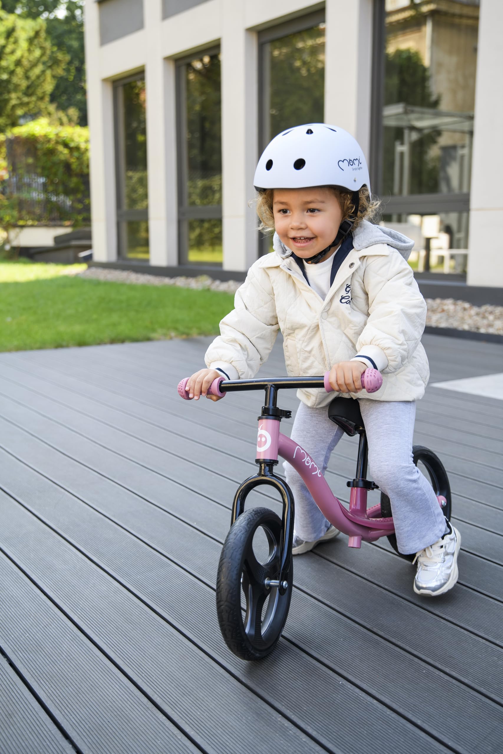 Momi Bicicletta senza pedali ISOKA per bambini 2+ anni (max 35 kg), telaio in metallo leggero 3,5 kg, regolazione altezza manubrio e sella senza attrezzi, ruote in gomma TPR con LED